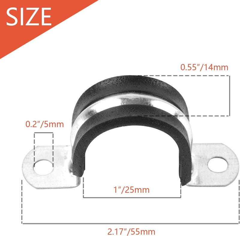 RGFXA 12PCS 1 Inch Cable Clamps, 2 Holes U Bracket Rubber Cushioned Insulated Clamp, Sturdy Clamp Conduits Strap Clamps for Pipe Fixing on Various Surfaces - Image 2